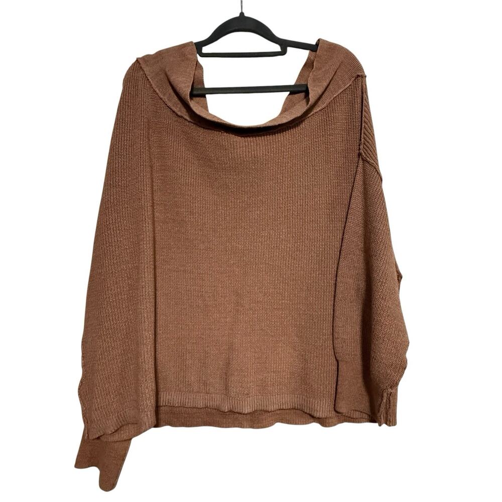 Free People Alana Pullover Off Shoulder Sweater Brown SIZE LARGE Oversize Linen - Picture 4 of 9